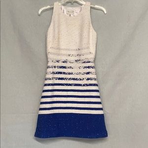 Milly cocktail dress blue white gold flecks SZ 0